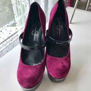 Jessica Simpson burgundy platform heels